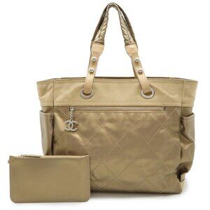 CHANEL Beige Coated Canvas Shoulder Bag